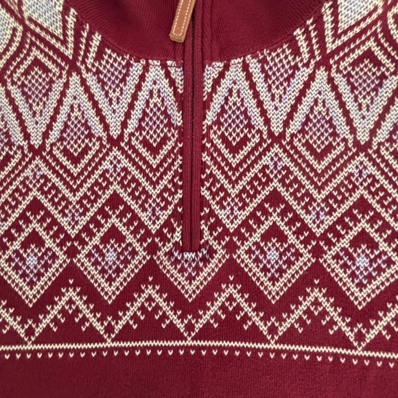 Lands' End 1/4 zip burgundy pullover 100% cotton nordic style sweater size L/T - Picture 6 of 15